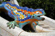 Lizard Fountain At Park Guell In In Barcelona, Spain