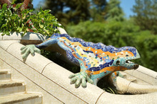 Lizard Fountain At Park Guell In In Barcelona, Spain