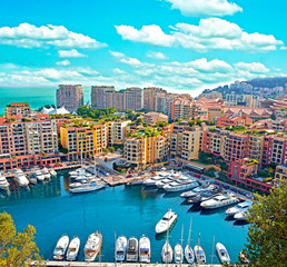Wall Mural - Apartments and luxury yachts in the harbor of Monte Carlo, Monaco, Europe