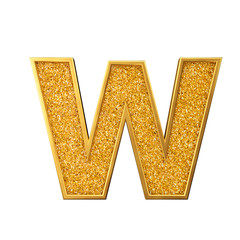 Wall Mural - Gold glitter letter W. Shiny sparkling golden capital letter. 3D rendering