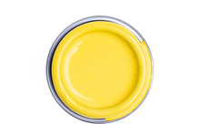 Can Lid With Yellow Paint Isolated On White Background, Top View