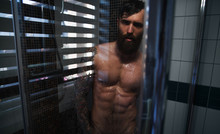 A Bearded Guy With A Tattoo In The Shower.Sexy Guy In The Shower.