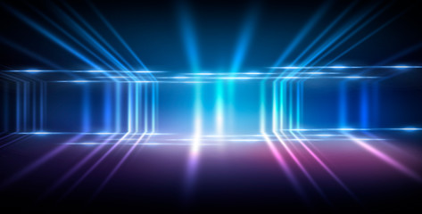 Wall Mural - background wall with neon lines and rays. background of an empty dark corridor with neon light. abst