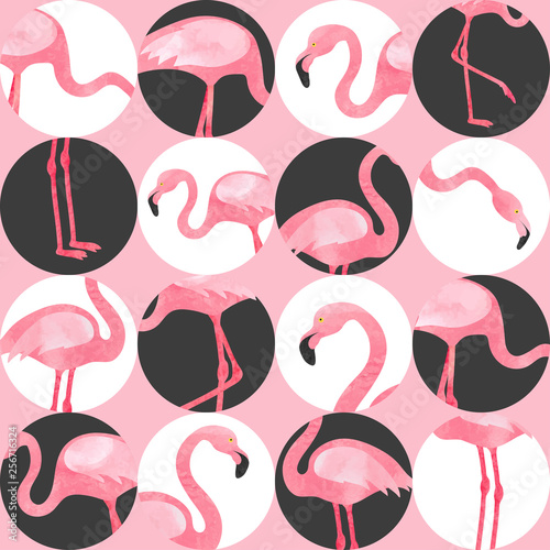Seamless abstract tropical pattern with flamingo.