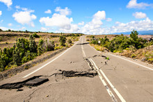The Damaged Asphalt Road Crater Rim Drive In The Hawaii Volcanoes National Park After Earthquake And Eruption Of Kilauea