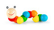Colorful wooden caterpillar toy isolated on white background with clipping path. Children's worm toy. Wooden larva for babies. Toy for motor skill learning or training.