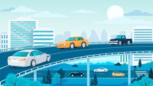 Cityscape Highway And Cars Vector Illustration