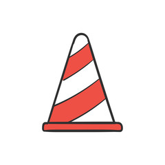 Traffic cone, equipment for safety, road. Orange obstacle. Made in cartoon flat style. Vector illustration