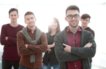 Sticker - closeup portrait of successful business team.