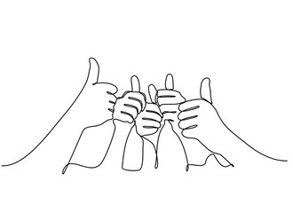 Wall Mural - continuous line drawing. Many people congratulate a winner and holding their thumbs up isolated on white background