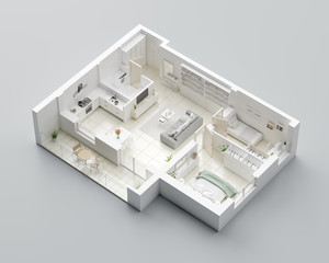 3D Floor plan of a home, 3D illustration. Open concept living apartment layout