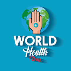 Wall Mural - earth planet with hand and cross to health day