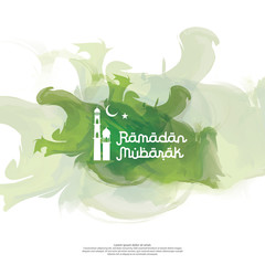 Sticker - Ramadan Mubarak vector typography for islamic design celebration. Ramadan Kareem or eid greeting concept for invitation Banner or Card Background Vector illustration