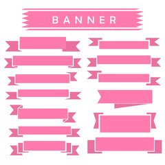 set of pink ribbon banner icon