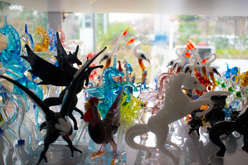 animal figures, glass figurines. decorative objects made of glass