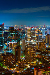 Sticker - city skyline aerial night view in Tokyo, Japan