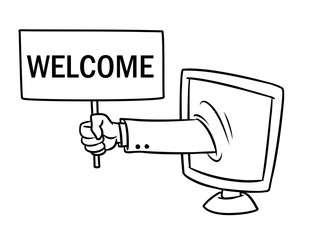 computer website welcome hand sign cartoon illustration isolated image