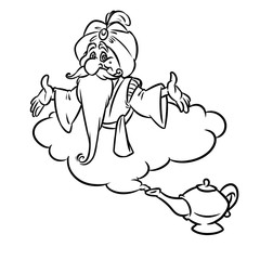 Wall Mural - Aladdin Magic Lamp Jin old wizard Cloud cartoon illustration isolated image