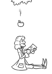 Wall Mural - Scientist Newton apple gravity cartoon illustration isolated image minimalism character coloring page