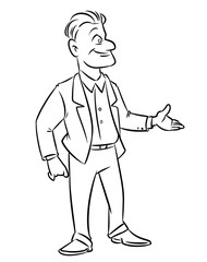 Wall Mural - Man businessman greeting smile hand gesture cartoon illustration isolated image