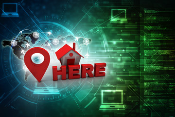 Poster - 3d illustration Search for Property.a Map with Large Red GPS Pointer containing