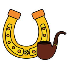 Sticker - horseshoe lucky with wooden pipe