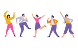 Fototapeta  - group of young people dancing together, workers are dancing celebrate together