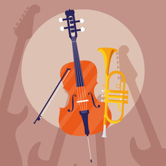 Poster - fiddle and trumpet instruments musical