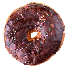 Chocolate donut covered with icing isolated