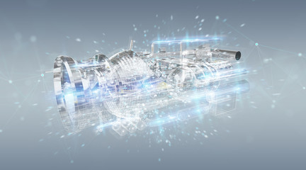 Poster - wireframe holographic 3d digital projection of an engine