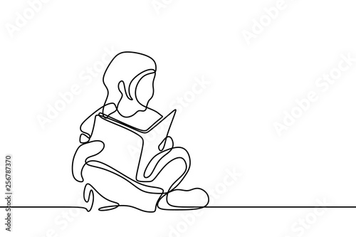 Cute Girl Kid Read Book Continuous One Line Drawing Vector Illustration Buy This Stock Vector And Explore Similar Vectors At Adobe Stock Adobe Stock