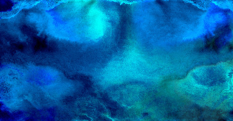 light blue neon watercolor on deep dark background. paper textured ink canvas for modern creative de