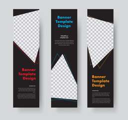 Poster - Vector vertical web banners design with triangular elements for photo.