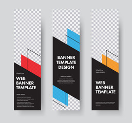 Poster - Vector vertical web banner templates with diagonal elements for photo and stroke.