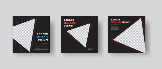 Poster - Template of black square vector web banners with triangles with stroke for photo.