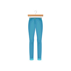 Canvas Print - Cartoon blue pants on clothes hanger. Fashion concept.