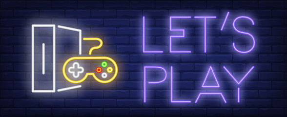 Aufkleber - Lets play neon text and game console with controller