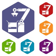 Poster - Robot factory icons vector colorful hexahedron set collection isolated on white