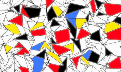 Poster - 3d illustration of abstract background with line and red, blue, yellow and black segments