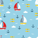 seamless pattern with cartoon boats
