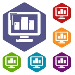 Poster - Monitor icons vector colorful hexahedron set collection isolated on white