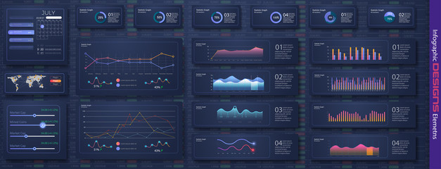 Wall Mural - Modern infographic vector template with statistics graphs and finance. Diagram template and chart graph, graphic information visualization illustration.Information Graphics elements for UI UX design