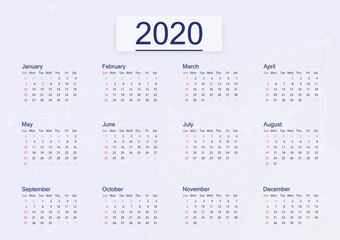 Poster - calendar 2020 isolated on pink background. vector