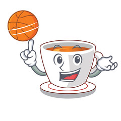 Poster - With basketball mint tea above wooden cartoon table