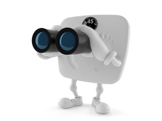 Canvas Print - Weight scale character looking through binoculars