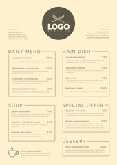 modern minimalistic restaurant menu template
