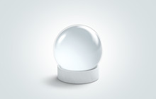 Blank White Crystal Magic Ball Mock Up, Isolated, 3d Rendering. Empty Acryl Snowglobe Mockup. Clear Magician Teller Or Xmas Souvenir Design Template.