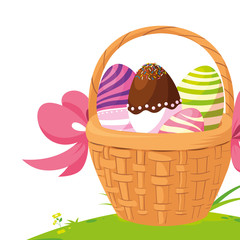 Canvas Print - happy easter eggs painted in basket