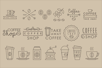 Wall Mural - Original linear labels for coffee houses, cafe and shops. Tasty and hot beverage. Decorative vector elements for cup print, product packaging or promo poster