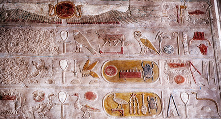 Wall Mural - hieroglyph in temple of queen hatsepsut